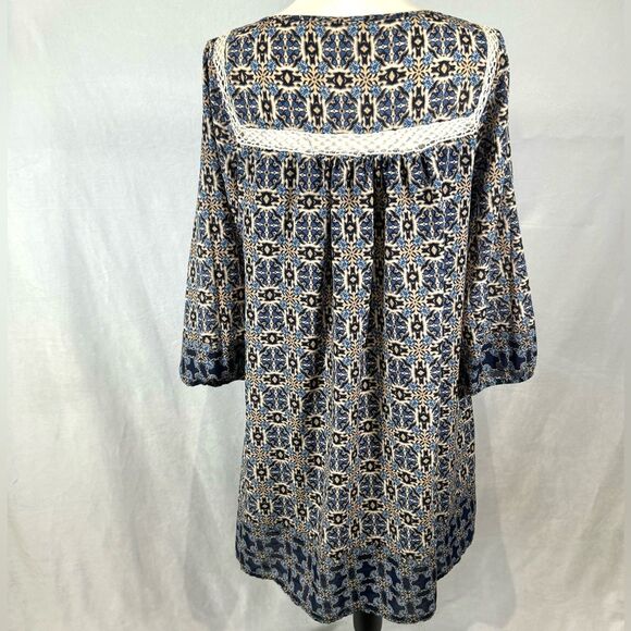 Boutique blue and tan boho peasant dress size medium - Picture 3 of 5